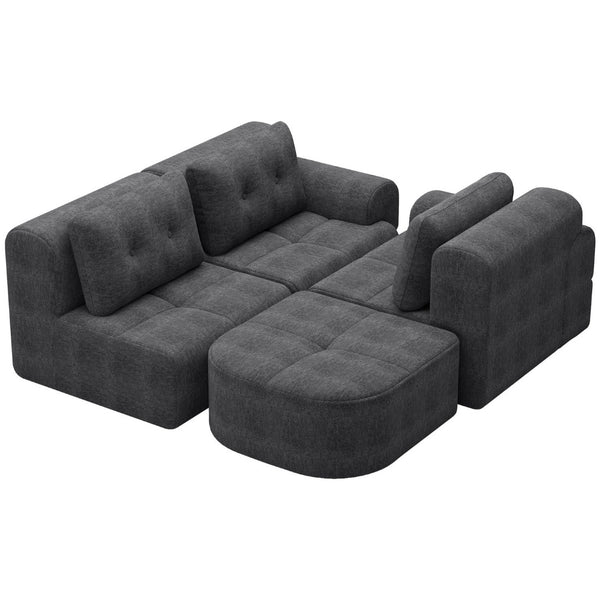 English Elm Modular Sectional Sofa with Chaise Full Foam Build Woven Fabric for Living Room Dark Grey W2379S00007