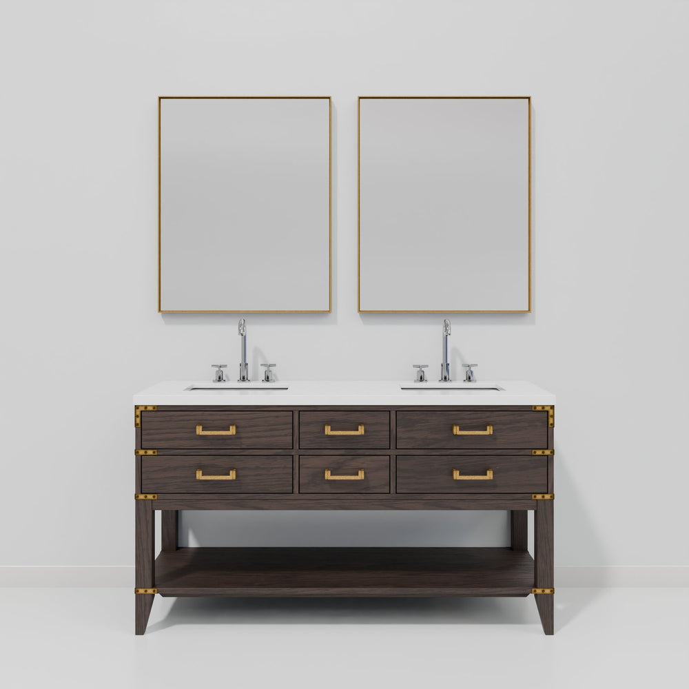 English Elm Brown Oak Double Bath Vanity Set With Cultured Marble Top, Chrome Faucet & 28" Matching Mirrors B2731S01889