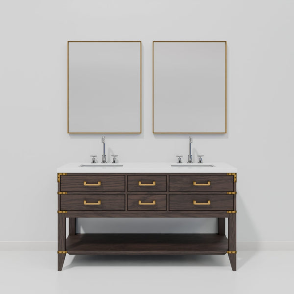 English Elm Brown Oak Double Bath Vanity Set With Cultured Marble Top, Chrome Faucet & 28" Matching Mirrors B2731S01889