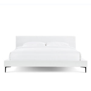 English Elm Brooke Mid-century Platform Bed Woven Upholstery Low Profile Steel Legs Cream White B353S00008
