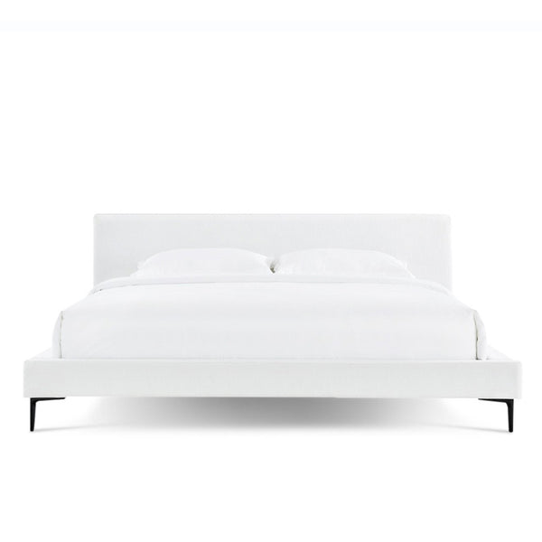 English Elm Brooke Mid-century Platform Bed Woven Upholstery Low Profile Steel Legs Cream White B353S00008