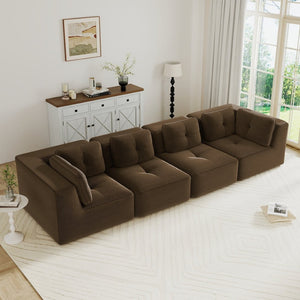 English Elm Modern Corduroy Sectional Sofa Tufted Four Seat Modular Design with Deep Cushions Brown W714S01810