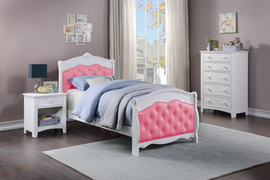 English Elm White Full Size Bed with Faux Leather Tufted Headboard, Modern Glam Platform Frame, Durable Plywood Pink+White 63 L x 54 W x 5 H B011S00918