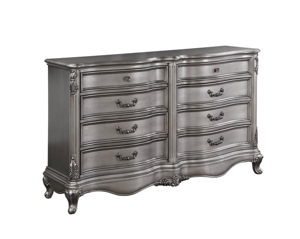 English Elm Ariadne Elegant Antique Platinum Finish Dresser with Tufted Scroll Trim and Durable Full-Extension Drawers Antique Silver 71.46 L x 23.82 W x 43.9 H B2726P247249