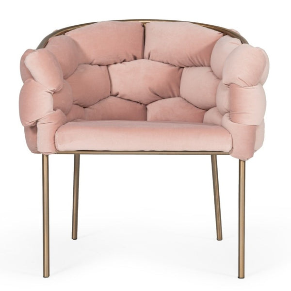 VIG Furniture Debra Modern Velvet Armchair With Brushed Brass Frame, Hexagon-Textured Padded Seating Appeal Pink Dining Chair VGVCB202-DC-PNK