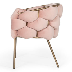 VIG Furniture Debra Modern Velvet Armchair With Brushed Brass Frame, Hexagon-Textured Padded Seating Appeal Pink Dining Chair VGVCB202-DC-PNK