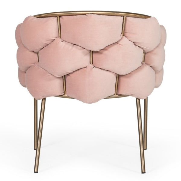 VIG Furniture Debra Modern Velvet Armchair With Brushed Brass Frame, Hexagon-Textured Padded Seating Appeal Pink Dining Chair VGVCB202-DC-PNK