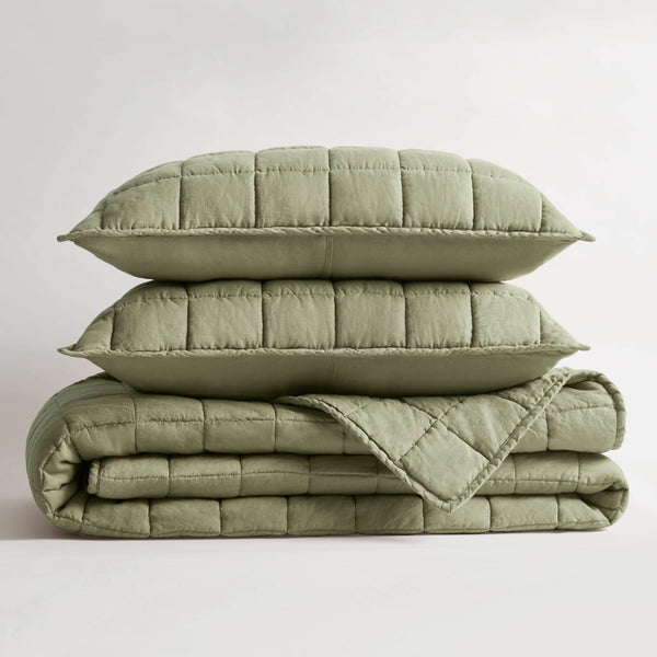 JLA Home Harbor House - Linen Garment-Washed Quilt Set — French-certified breathable linen, tailored piping, OEKO-TEX safe comfort Olive Green HHD14-1923