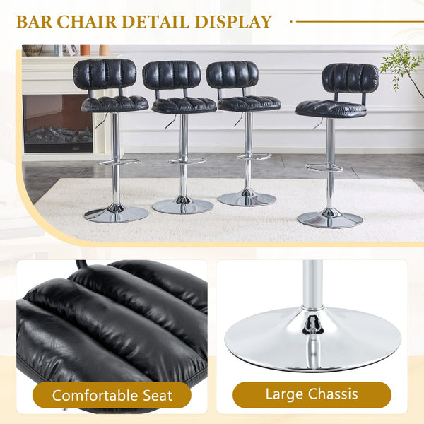 English Elm Set of 2 Adjustable Pu Leather Barstools with Chrome Base for Kitchen or Home Bar Black,Silver W3875P378576