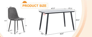 English Elm Table and Chair Set Modern Marble Glass Top with Four Linen Dining Seats W1151S04666