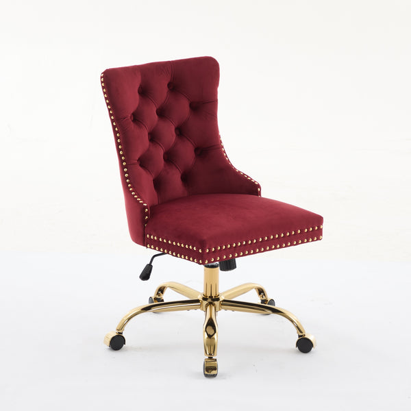 English Elm A&A Tufted Chenille Office Chair with Gold Chrome Base, Plush High-Rebound Cushion for Comfort WINE RED W1143P369093