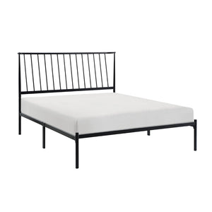 English Elm Metal Queen Platform Bed Matte Powder Coat Angled Headboard Low Profile Frame Black B011P261195