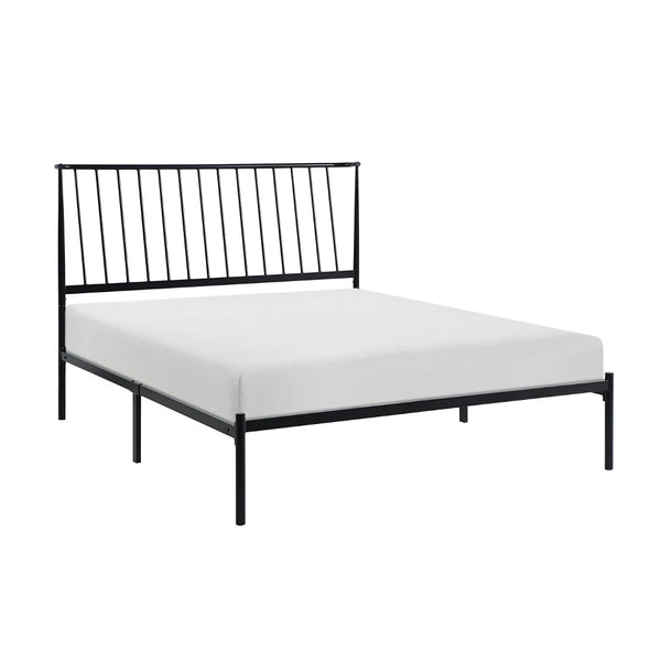 English Elm Metal Queen Platform Bed Matte Powder Coat Angled Headboard Low Profile Frame Black B011P261195