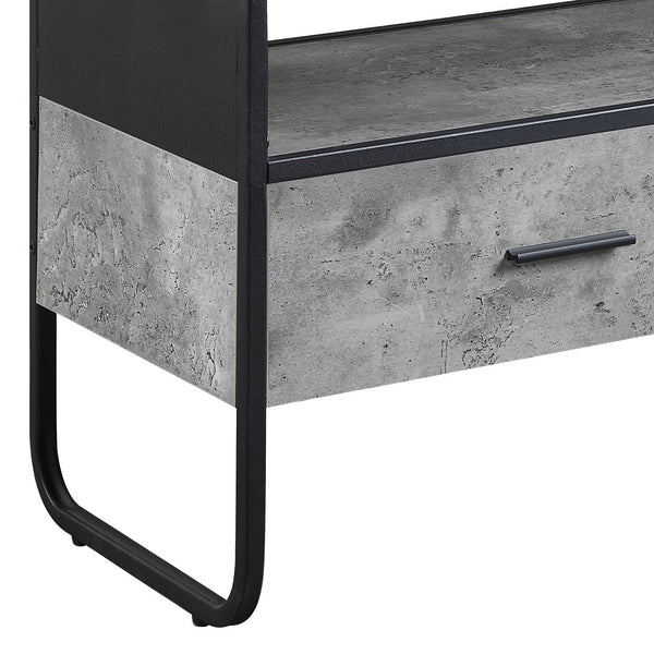 English Elm Raziela Modern Concrete Gray TV Stand with Black Metal Frame, Curved Edges, 42" Max, 2 Drawers Storage B2726P272968