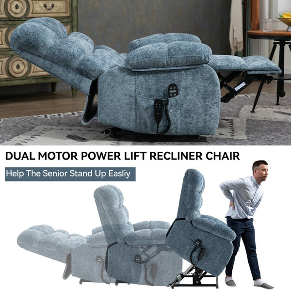 English Elm Lift Recliner Chair Dual Motor Chenille Upholstered with Heat Massage for Living Room W3224P293251