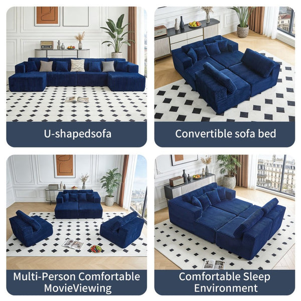 English Elm Corduroy Cloud Modular Sectional with Deep Foam Seats and Flannel Upholstery for Living Rooms W1765S00127
