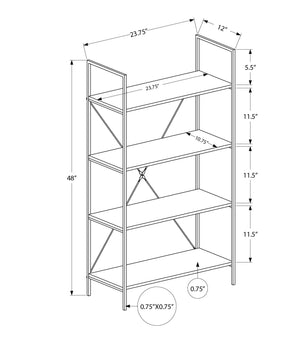 English Elm Bookshelf, 4-Tier Space-Saving Bookcase with Dark Wood-Look Laminate and Black Metal Frame for Home Decor White 50 L x 14 W x 4 H B2710P219959