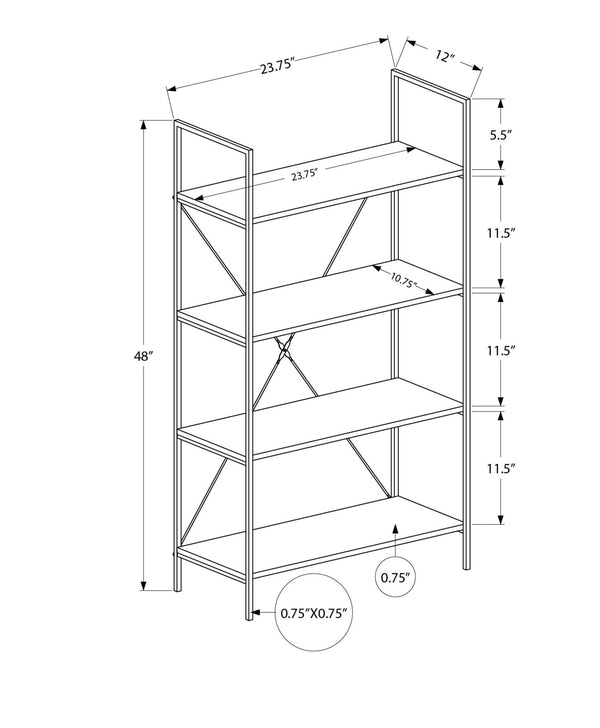 English Elm Bookshelf, 4-Tier Space-Saving Bookcase with Dark Wood-Look Laminate and Black Metal Frame for Home Decor White 50 L x 14 W x 4 H B2710P219959