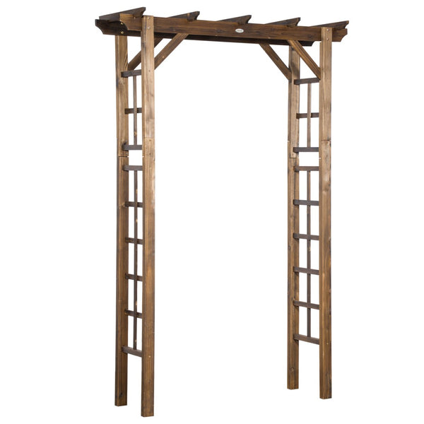 English Elm Outsunny Carbonized Fir Wood Garden Arbor Arch with Lattice Roof for Climbing Vines W2225P174431