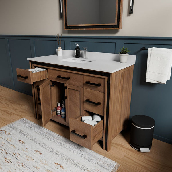 English Elm Rustic Barnwood 48 in Vanity with Cultured Marble Top, Solid Wood Frame, Soft-Close Drawers, Storage B2731P260701