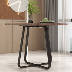 English Elm 43.3" Round Mdf Wood Dining Table X Base Seats Six Modern Apartment Kitchen W1727P426753