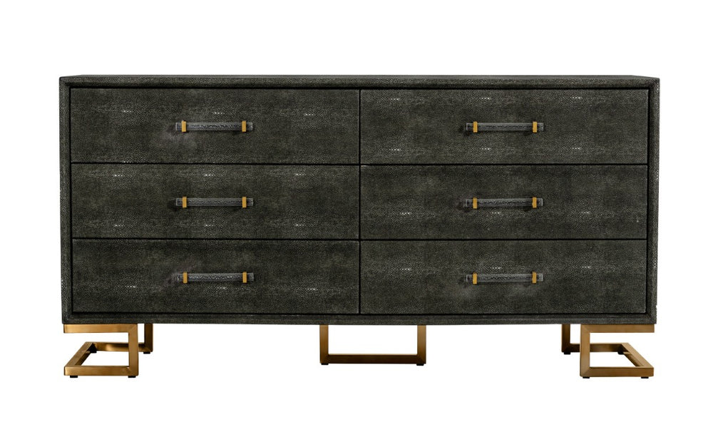 VIG Furniture Howard Grey Shagreen Leatherette Dresser With Gold Legs & Acrylic Handles, 6-Drawer Modern Glam Storage VGGMCHD-1528-6-DRS