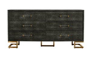 VIG Furniture Howard Grey Shagreen Leatherette Dresser With Gold Legs & Acrylic Handles, 6-Drawer Modern Glam Storage VGGMCHD-1528-6-DRS