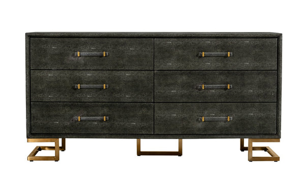 VIG Furniture Howard Grey Shagreen Leatherette Dresser With Gold Legs & Acrylic Handles, 6-Drawer Modern Glam Storage VGGMCHD-1528-6-DRS