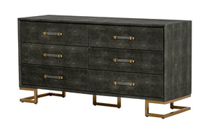 VIG Furniture Howard Grey Shagreen Leatherette Dresser With Gold Legs & Acrylic Handles, 6-Drawer Modern Glam Storage VGGMCHD-1528-6-DRS