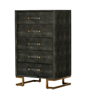 VIG Furniture Howard Grey Shagreen Leatherette Chest With Gold Legs & Acrylic Handles, 5 Drawers, Modern Glam Appeal VGGMCHD-1528-5-CHEST