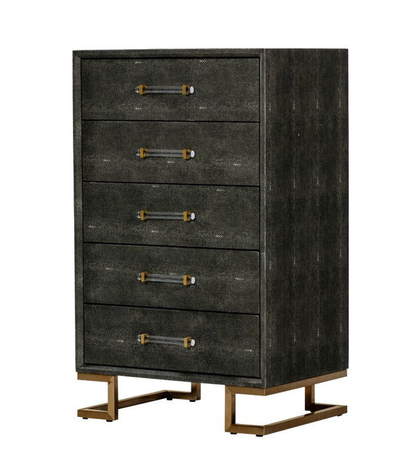 VIG Furniture Howard Grey Shagreen Leatherette Chest With Gold Legs & Acrylic Handles, 5 Drawers, Modern Glam Appeal VGGMCHD-1528-5-CHEST