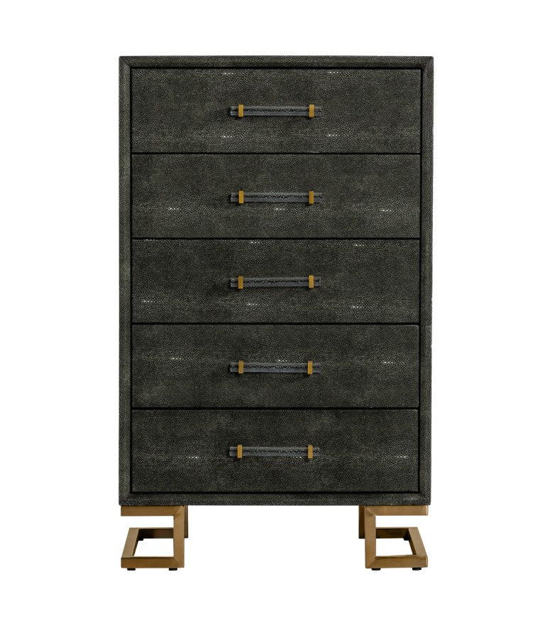 VIG Furniture Howard Grey Shagreen Leatherette Chest With Gold Legs & Acrylic Handles, 5 Drawers, Modern Glam Appeal VGGMCHD-1528-5-CHEST