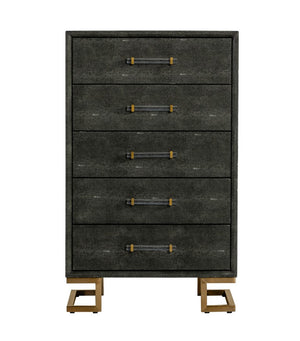 VIG Furniture Howard Grey Shagreen Leatherette Chest With Gold Legs & Acrylic Handles, 5 Drawers, Modern Glam Appeal VGGMCHD-1528-5-CHEST