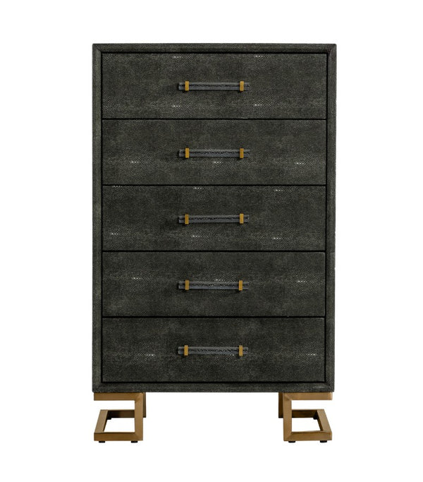 VIG Furniture Howard Grey Shagreen Leatherette Chest With Gold Legs & Acrylic Handles, 5 Drawers, Modern Glam Appeal VGGMCHD-1528-5-CHEST