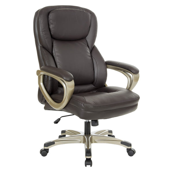 OSP Home Furnishings Exec Bonded Leather Office Chair with Lumbar Support Padded Arms and Ergonomic Tilt Espresso ECH67701-EC1