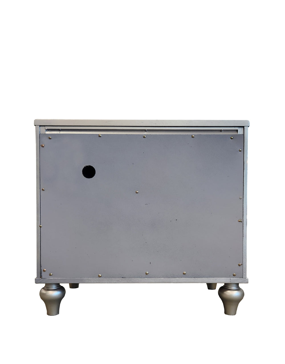 English Elm 1pc Glam Nightstand 2-Drawer Silver Champagne Mirror Accents Crosshatch Drawer Fronts 28x18.3x26.5" B2741P367217