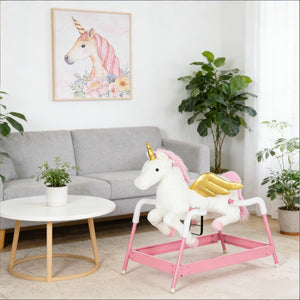 English Elm Soft Plush Unicorn Spring Horse Ride on Toy with Sound for Kids Ages 3 and Up T3971P442616