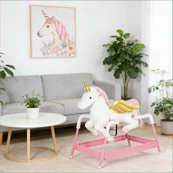 English Elm Soft Plush Unicorn Spring Horse Ride on Toy with Sound for Kids Ages 3 and Up T3971P442616