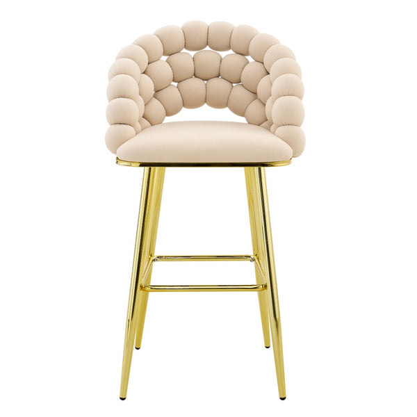 English Elm Set of 2 Sculptural Bubble Back Velvet Barstools with Glamorous Electroplated Legs Beige,Gold W3875P370837
