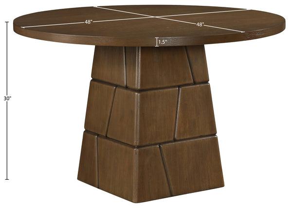 Meridian Furniture Tavio Round Pedestal Dining Table Art Deco Sculptural Base Seats Four for Stylish Rooms Brown Walnut 782Brown-T