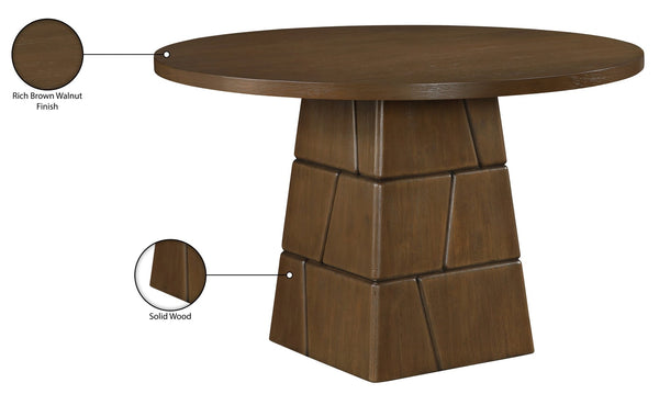 Meridian Furniture Tavio Round Pedestal Dining Table Art Deco Sculptural Base Seats Four for Stylish Rooms Brown Walnut 782Brown-T
