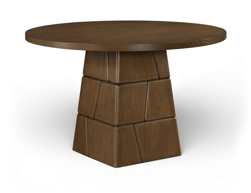 Meridian Furniture Tavio Round Pedestal Dining Table Art Deco Sculptural Base Seats Four for Stylish Rooms Brown Walnut 782Brown-T