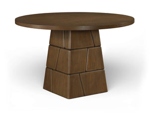 Meridian Furniture Tavio Round Pedestal Dining Table Art Deco Sculptural Base Seats Four for Stylish Rooms Brown Walnut 782Brown-T