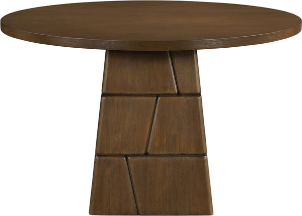 Meridian Furniture Tavio Round Pedestal Dining Table Art Deco Sculptural Base Seats Four for Stylish Rooms Brown Walnut 782Brown-T
