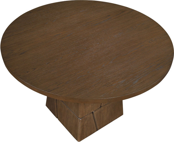 Meridian Furniture Tavio Round Pedestal Dining Table Art Deco Sculptural Base Seats Four for Stylish Rooms Brown Walnut 782Brown-T