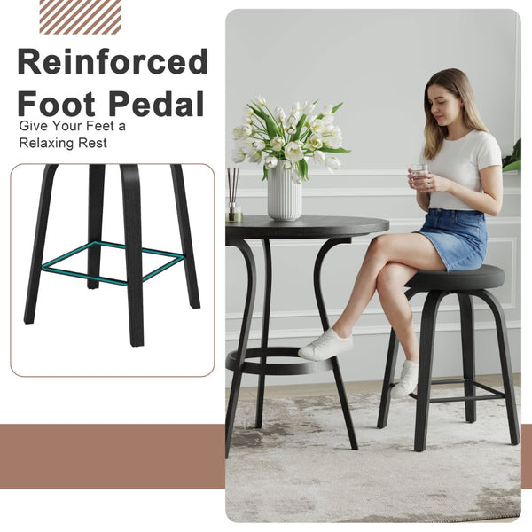 English Elm Swivel Backless Counter Stools Set of 2 with Fabric Seat Bentwood Legs Mid-century Modern Black W3107P446841