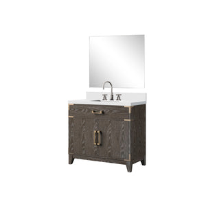 English Elm Brown Oak Single Bath Vanity Set With Cultured Marble Top, Mirror & Faucet - Stylish & Durable Design B2731S02010