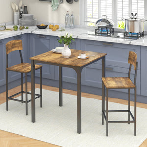 English Elm Homcom Industrial Counter Height Dining Set Rustic Wood Grain Square Table Two Stools W2225P229751