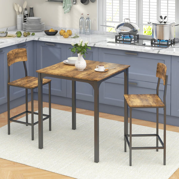 English Elm Homcom Industrial Counter Height Dining Set Rustic Wood Grain Square Table Two Stools W2225P229751