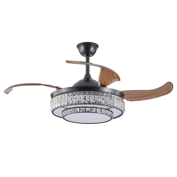 English Elm 48" Retractable Blade Crystal Led Ceiling Fan with Remote for Bedroom Dining Kitchen W2312P415980